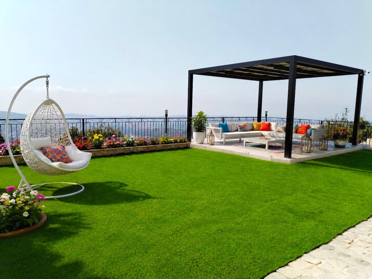 Premium artificial grass installation for a luxury garden in Lebanon